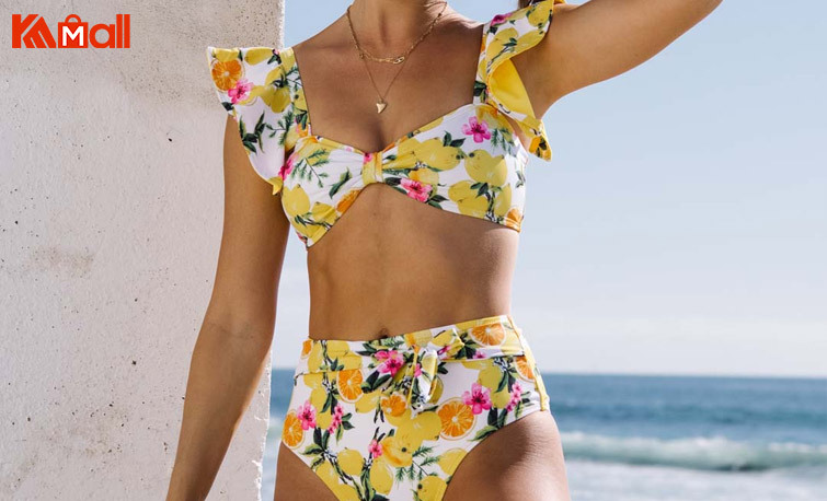 light yellow ruffled high waist exotic bikini swimwear